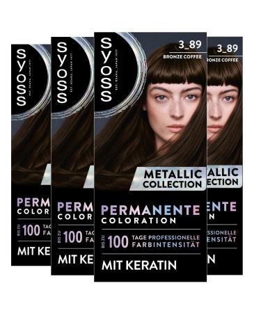 SYOSS Color Coloration Metallic Collection 3-89 Bronze Coffee (4 x 115 ml) Coloration permanente pour des reflets m talliques brillants pour une couverture jusqu' 100 % des cheveux gris et une 115 ml (Lot de 4)