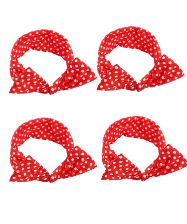 4 Pack Bandanas For Women Wire Headband Retro Bowknot Polka Dot Wire Hair Holders Red Hairband 4 Pieces