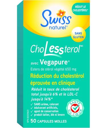 Swiss Natural ChoLessterol with Vegapure | Clinically Proven to Lower LDL Cholesterol & Improves Heart Health | Plant Sterol Esters | 50 Soft Gel Capsules | 650 mg 50 Count (Pack of 1) - Buy Online on GoSupps.com