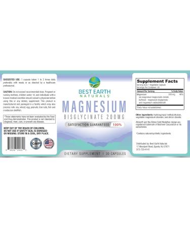 Best Earth Naturals Magnesium Bisglycinate 200 mg Vegan Formula for Joint Digestion and Rest Support 30 Count - Buy Online on GoSupps.com