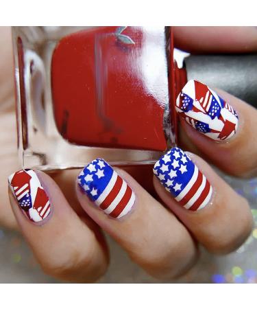 Independence Day Press On Nails Medium 4th of July celebrate American Flag Design Fake Nails  Full Cover Square USA Flag False Nails  Glue on Nail With Acrylic False Nails Celebrate Holidays Day