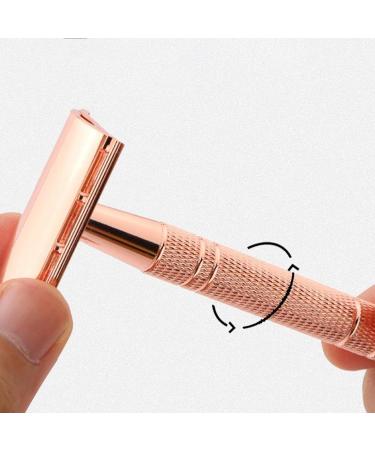 Harilla Double Edge Security Razor with Long Handle - Premium Zinc Alloy Rose Gold Finish Includes 5 Stainless Steel Blades for Home & Salon Use - Buy Online on GoSupps.com