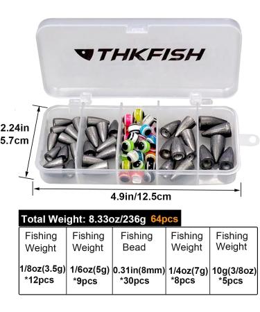 THKFISH Fishing Weights Sinkers Beads Bullet Carolina Texas Rig Kit 64pcs/219pcs - Buy Online on GoSupps.com