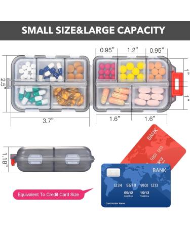 Travel Pill Organizer with 189 Labels - Compact 10-Compartment Case for Airplane Car & Vacation - Gray Pill Box Essential - Buy Online on GoSupps.com