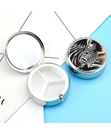 Round Zebra Print Pill Box - 3 Compartment Portable Medicine Organizer | Decorative Metal Pocket Pill Case - Buy Online on GoSupps.com