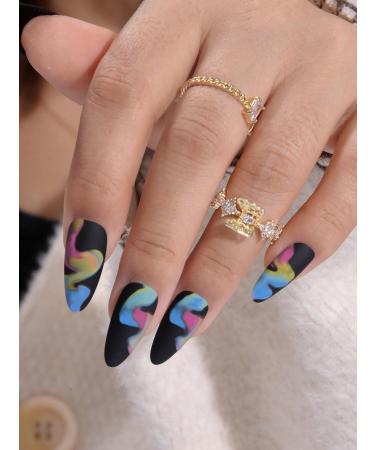 24pcs Rainbow Black Coffin Fake Nail Black Striped Press on Nails Rainbow Black Coffin Nails Luxurious Nails Acrylic Nails Fake Nails For Women Girls - Buy Online on GoSupps.com