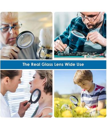 8X Handheld Magnifying Glass Optical Lens Glass Magnifier with 2 LED Lights for Reading Repair Coin Stamp Collection Microscope - Buy Online on GoSupps.com