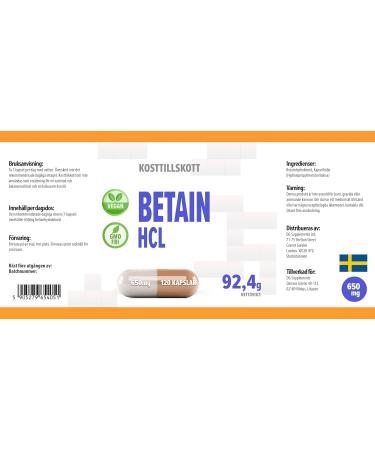 Hepatica Betain HCL 650mg 120 Vegan Capsules Third Party Laboratory Tested High Strength Dietary Supplements - Buy Online on GoSupps.com