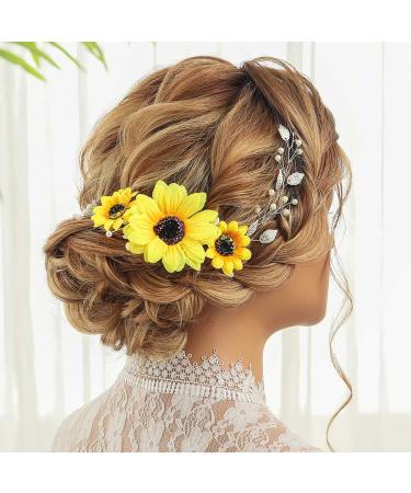 GORAIS Sunflower Bride Wedding Hair Vine - Silver Pearl Bridal Headpiece for Bride & Bridesmaids - Buy Online on GoSupps.com