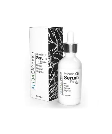 ALOA Skincare Vitamin CE Serum + Ferulic with Hyaluronic Acid 2oz. Anti Aging Firming & Brightening Serum for Face