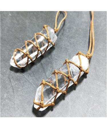 Natural Crystal Rough Natural Crystal Rough Natural White Amethyst Quartz Crystal Column Pendant Stone Reiki Hangings Craft with Weave Rope - Buy Online on GoSupps.com