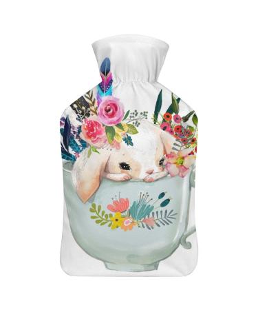 Rabbit Flower Hot Water Bottle With Cover Plush Bed Bottle Hand Warmer For Adults And Children 26.5X15.3cm