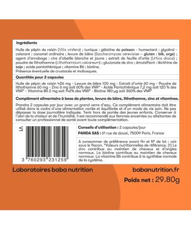 Baba Nutrition Hair & Nail Growth Supplement | Hair Care | Zinc Biotin Vitamin B6 Grape Seed Oil | 60 Capsules - Buy Online on GoSupps.com