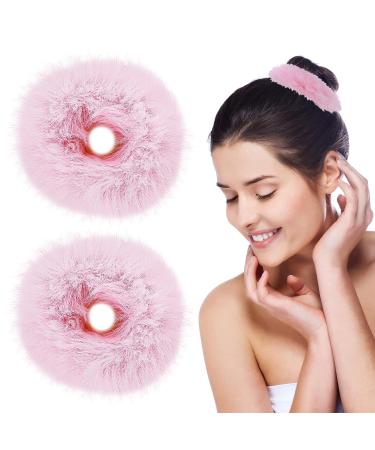 Lusofie 2Pcs Pink Pompom Hair Tie Set - Faux Rabbit Fur Scrunchies for Girls and Women - Buy Online on GoSupps.com