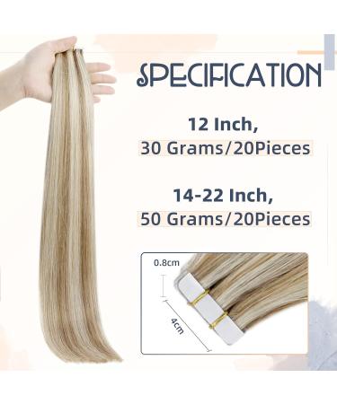 RUNATURE Ash Brown Highlight Platinum Blonde Tape in Hair Extensions - 14 Inch, 50g - Straight Human Hair Tape Extensions - Buy Online on GoSupps.com