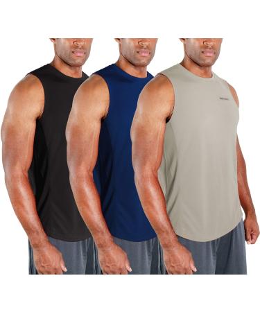 DEVOPS 3 Pack Men's Muscle Shirts Sleeveless Dri Fit Gym Workout Tank Top Large Black / Navy / Gray