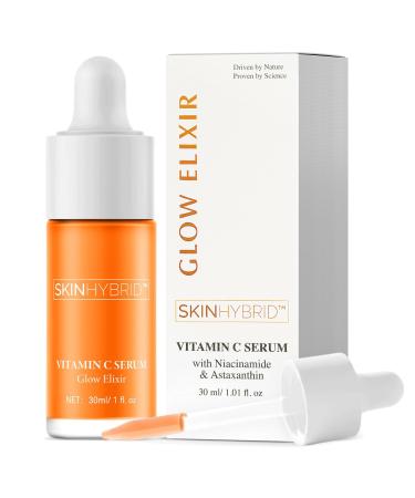 SkinHybrid Glow Elixir - Brightening Vitamin C Serum for Face with Niacinamide & Astaxanthin - Strengthens Skin Barrier, Evens Tone & Hydrates - Dark Spot Corrector, Lightweight (30ml / 1 fl oz)