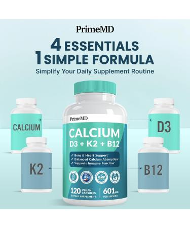 4-in-1 Calcium 600mg + Vitamin D3 K2 B12 | Heart, Bone & Immune Support | Women & Men Calcium Supplement (120 Count) - Buy Online on GoSupps.com
