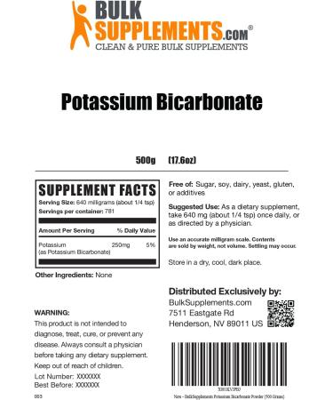 BulkSupplements Potassium Bicarbonate Powder 640mg - 1.1lbs | Pure & High Quality - Buy Online on GoSupps.com