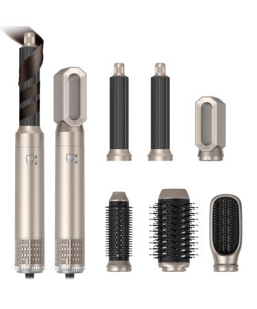 Hair Dryer Brush 6 in 1 Hot Air Styler and Rotating Hair Dryer Negative Ionic Ceramic Coating Auto Absorption Curling Iron Volumizer Massage Brush for All Hair Types (Gold)