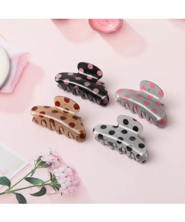 3.35 hair claw clip for women girls Shiny acrylic print fashion hair clip accessories Cute polka dot pattern hair clip NiAMAi 4 pack (Dots)