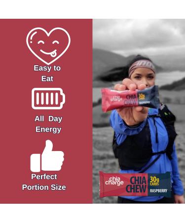 Chia Charge High Energy Chews for Running Cycling Hiking Fitness and Sports Gel and Drink Alternative with Pink Himalayan Salt and Milled Chia Seeds 30g Carbs (Raspberry 4 Pack) Raspberry - 4 Pack - Buy Online on GoSupps.com