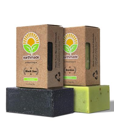 Earthmade Refreshing Blend Combo BLACK SEA Natural Soap Bar 6oz + GARDEN Natural Soap Bar 6oz