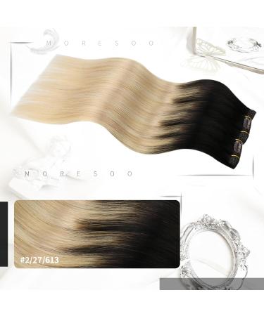 Moresoo Brown Balayage Clip in Hair Extensions - 16 Inch, 120g/7pcs - Brown to Blonde Ombre - #2/27/613 - Buy Online on GoSupps.com