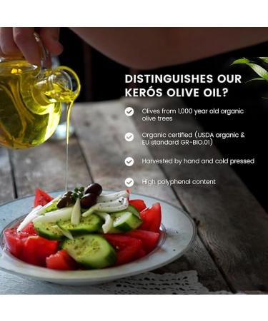 Keros Greek Organic Extra Virgin Olive Oil - Cold Pressed from 1000 Year Old Trees - High Phenolic Greek Olive Oil - 17oz - Buy Online on GoSupps.com