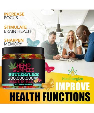 Premium Healthergize Hemp Gummies: Delicious Butterfly & Bear Shapes | Fresh Fruity Flavors | Natural Hemp Candy for Peace & Relaxation | Sleep, Stress Relief & Calm | Made in USA | 100 Count - Buy Online on GoSupps.com