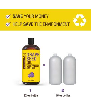 Organic 32 fl oz Grapeseed Oil: Cold Pressed, Non-GMO, Hexane-Free - Natural Lightweight Oil for Skin and Hair - Ideal Carrier for Massage & Aromatherapy - Buy Online on GoSupps.com