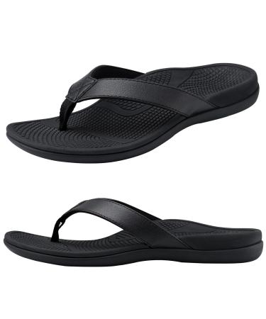 Everhealth Women's Orthotic Flip Flops Arch Support Sandals Plantar Fasciitis Flat Feet Heel Pain Relief Flip Flop Slides Non-Slip Supportive Ladies Beach Walking Toe-Post Sandal Color Black 8