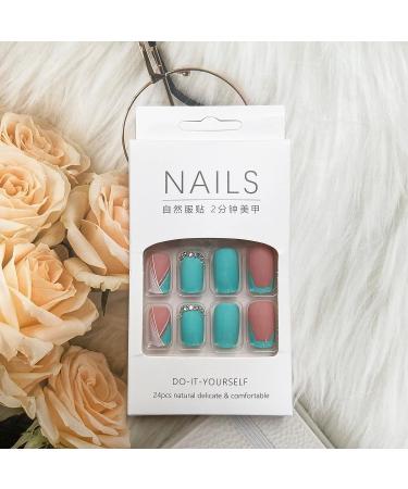 Blue Butterfly Rhinestone French Tip Press On Nails - Square False Nails for Women - Spring/Summer Medium Acrylic Stick On Nails - Buy Online on GoSupps.com