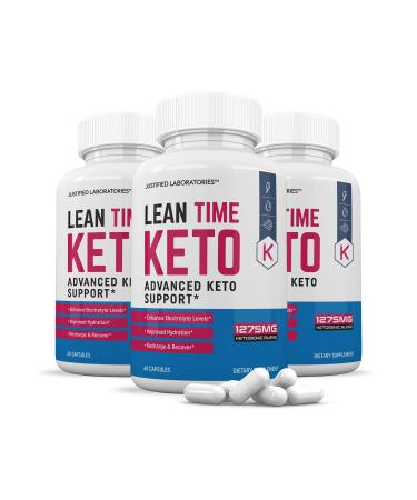 (3 Pack) Lean Time Keto Pills 1275MG New & Improved Formula Contains Apple Cider Vinegar Extra Virgin Olive Oil Powder Green Tea Leaf 180 Capsules