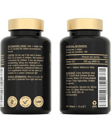 Vitamin D3 4000 IU - Vitamin D Tablets High Strength - 180 Softgel Capsules - VIT D Supplement for Strong Bones Muscles Teeth Immune System - High Absorption Cholecalciferol D3 Vitamins 4000IU - Buy Online on GoSupps.com