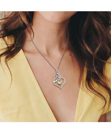 Cute Cat Necklace with Sparkling Zirconia Crystal Birthstone Pendant Necklace for Girls Womens White Gold Over 925 Sterling Silver Animal Necklace Birthstone Jewelry Sweet Present Girlfriend Sisters H August-Peridot - Buy Online on GoSupps.com