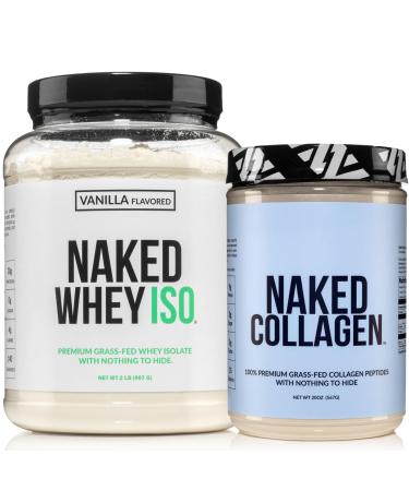 NAKED Vanilla Whey Isolate Protein Powder (24 Servings) Collagen Peptides Protein Powder 20oz (60 Servings) Grass-Fed Pasture-Raised Non-GMO Gluten Free Keto Paleo Friendly