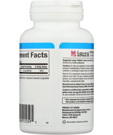 Natural Factors Vitamin D3 400 IU Chewable Tablets - Strawberry Flavor, 100 Count - Buy Online on GoSupps.com