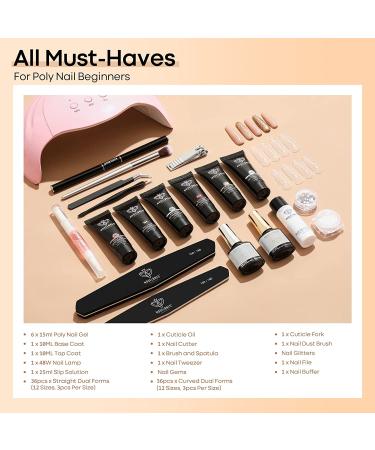 Modelones Poly Nail Gel Kit - 6 Color Nail Extension Gel Kit with 48W Nail Lamp & Slip Solution - Rhinestone Glitter Starter Kit for DIY Nail Manicure - Black Gold - Buy Online on GoSupps.com