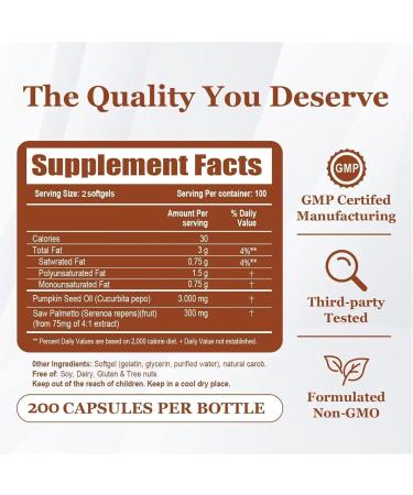 Nutra essence Pumpkin Seed Oil with Saw Palmetto 200 Softgels | Cold Pressed Pure Virgin Oil Essential Fatty Acids & Phytosterols | Supports Hair Urinary Bladder & Prostate Health | Non-GMO (1pc) - Buy Online on GoSupps.com