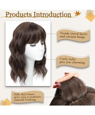 Nexyshe Hair Topper 14 Inch Wavy Hair Toppers with Bangs 6.5''X6.5'' Gluless Wig for Women Synthetic Hair Pieces for Thinning Hair Rich Brown - Buy Online on GoSupps.com