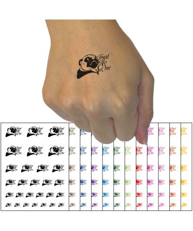 Trust No One Pug Suspicious Temporary Tattoo Water Resistant Fake Body Art Set Collection - Black (One Sheet)