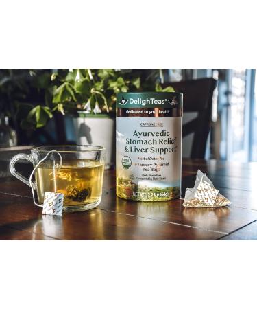 DelighTeas Liver Detox Tea Bags - USDA Organic Ayurvedic Stomach Relief | Eco-Conscious Pyramid Bags | Caffeine Free & Vegan | 16 Tea Bags - Buy Online on GoSupps.com