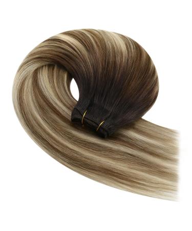 Youngsee Tressen Real Hair Balayage Extensions - Brown to Blonde 40 cm Weft Hair Extensions Remy Thick #2/6/24 - Buy Online on GoSupps.com