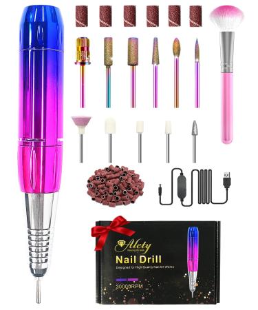 Alety Electric Nail Drill  Professional 30000RPM Acrylic Nail Drill Machine 11 in 1 Kit  Portable USB Electric Nail File Efile Set for Acrylic Gel Nails  Manicure Pedicure Tools for Home and Salon