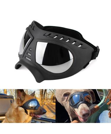 Namsan Dog Goggles Large Breed Anti-UV Dog Sunglasses for Medium-Large Dogs Windproof Anti-Dust Antifog Soft Pet Dog Glasses for Long Snout Dogs Eyes Protection, Black (Large)Silver Lens