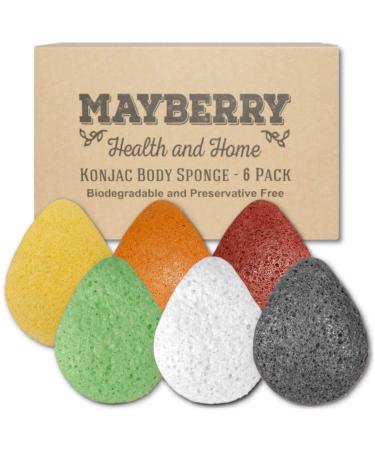Konjac Facial Sponge Multi-Color (6 Pack) Individually Wrapped Drop Shape Face Sponges for Soft and Gentle Cleansing