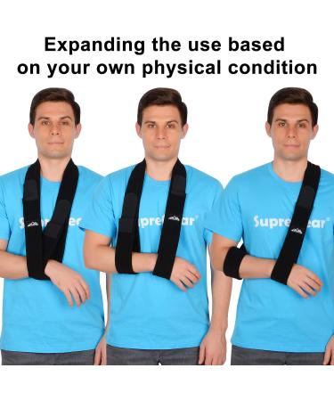 SupreGear Adjustable Arm Sling - Lightweight Shoulder Immobilizer for Comfort & Support - 71 inch (Black) - Buy Online on GoSupps.com