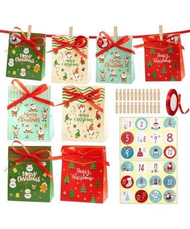 12/24/40 Sets Christmas Advent Calendar Boxes 24 Days Countdown To Decorations DIY Hanging Candy Gift Bag With Stickers Clips Rope Christmas Advent Calendar Box - Buy Online on GoSupps.com