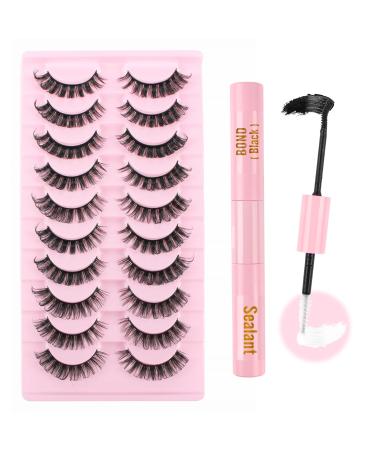 Parriparri Russian Strip Lashes with Glue Curly False Eyelashes Kit with Bond and Seal 10 Pairs Hybrid Lashes Set Eye Lashes Natural Look Russian Lashes with Glue-23